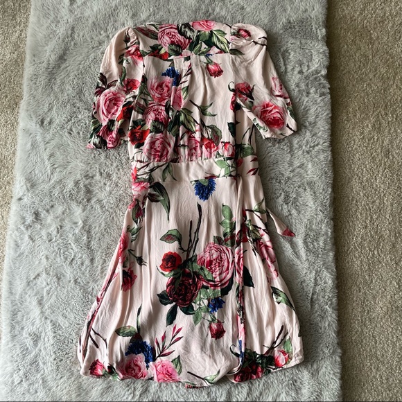 AFRM Floral Wrap Tie Dress beach coverup XS puff shoulder pink rose - Picture 14 of 17